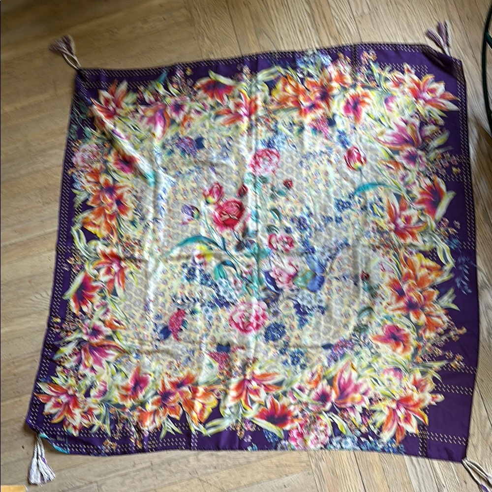 Johnny Was Floral Silk Scarf - Purple